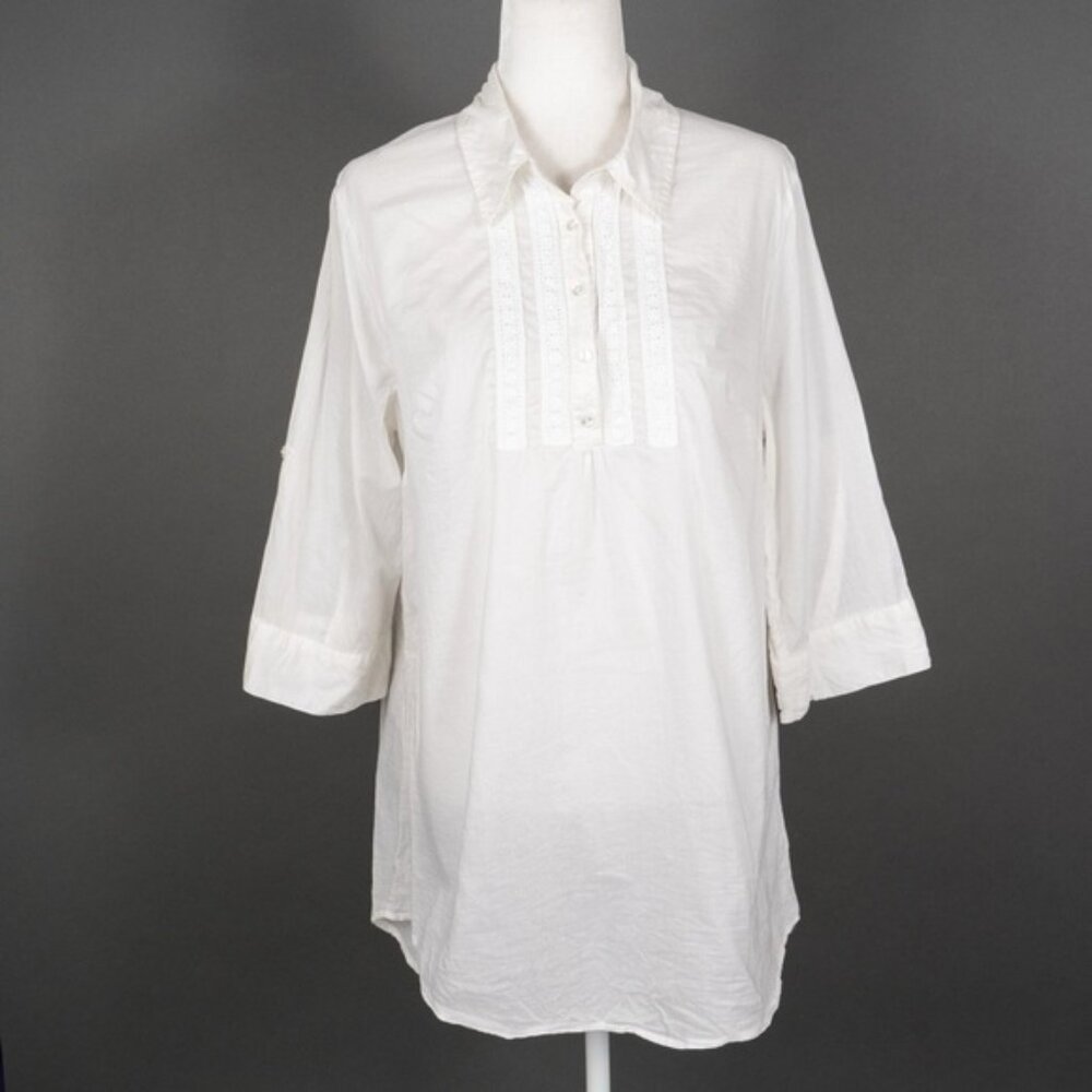 Calypso St. Barth Ivory Sheer Cotton Relaxed Fit Lace Tunic Shirt - XS